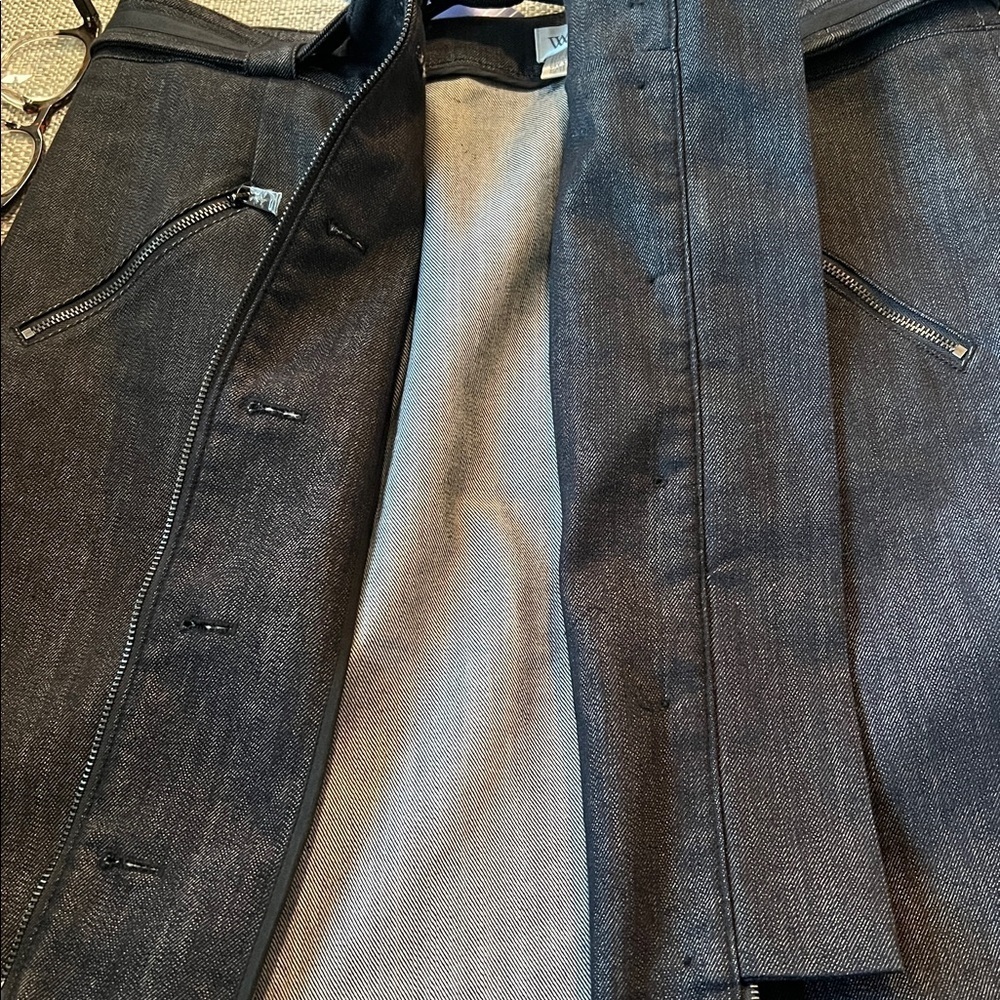 WORTH Black Denim Biker Button/Zipper front Jean Skirt NWOT Size 12 - Picture 8 of 9
